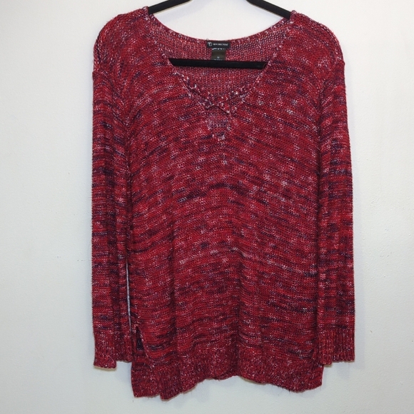 New Directions Loose-Knit V-neck Sweater Red White Blue Women's Size M - Picture 1 of 3